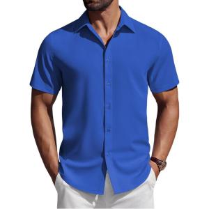 imageCOOFANDY Mens Short Sleeve Button Down Shirts Casual Summer Shirt Untucked Dress ShirtsSky Blue