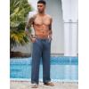 imageCOOFANDY Mens Casual Linen Pants Elastic Waist Linen Pants Drawstring Summer Beach Yoga Linen TrouserA Denim Blue