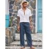 imageCOOFANDY Mens Casual Linen Pants Elastic Waist Linen Pants Drawstring Summer Beach Yoga Linen TrouserA Denim Blue