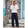 imageCOOFANDY Mens Casual Linen Pants Elastic Waist Linen Pants Drawstring Summer Beach Yoga Linen TrouserA Navy Blue
