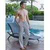 imageCOOFANDY Mens Casual Linen Pants Elastic Waist Linen Pants Drawstring Summer Beach Yoga Linen TrouserStriped Denim Blue