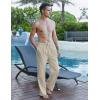 imageCOOFANDY Mens Casual Linen Pants Elastic Waist Linen Pants Drawstring Summer Beach Yoga Linen TrouserStriped Khaki