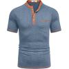 imageCOOFANDY Mens Henley Shirts Short Sleeve Casual Button TShirts Basic Tee Shirts Summer Vintage T Shirts with PocketDark BlueCaramel