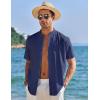 imageCOOFANDY Mens Muscle Fit Dress Shirts Banded Collar Casual Button Down ShirtsNavy Blue