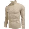 imageCOOFANDY Mens Ribbed Slim Fit Knitted Pullover Casual Turtleneck SweaterKhaki