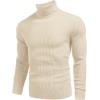 imageCOOFANDY Mens Ribbed Slim Fit Knitted Pullover Casual Turtleneck SweaterLight Apricot
