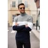imageCOOFANDY Mens Ribbed Slim Fit Knitted Pullover Casual Turtleneck SweaterNavy  Gray