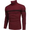imageCOOFANDY Mens Ribbed Slim Fit Knitted Pullover Casual Turtleneck SweaterStripedred