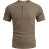 imageCOOFANDY Mens Waffle Henley Short Sleeve Textured T Shirt Casual Button Tee Shirts Heavyweight Henley Summer TopKhaki