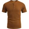 imageCOOFANDY Mens Waffle Henley Short Sleeve Textured T Shirt Casual Button Tee Shirts Heavyweight Henley Summer TopLight Brown