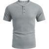 imageCOOFANDY Mens Waffle Henley Short Sleeve Textured T Shirt Casual Button Tee Shirts Heavyweight Henley Summer TopLight Grey