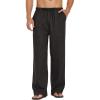 imageCOOFANDY Mens Casual Linen Pants Elastic Waist Linen Pants Drawstring Summer Beach Yoga Linen TrouserA Black