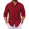 imageCOOFANDY Mens Long Sleeve Button Down Shirts Casual Untucked Dress Shirt Beach Wedding ShirtsWine Red