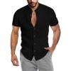 imageCOOFANDY Mens Muscle Fit Dress Shirts Banded Collar Casual Button Down ShirtsBlack