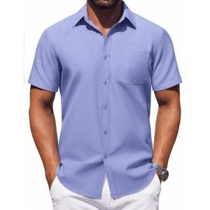 imageCOOFANDY Mens Button Down Short Sleeve Shirt Casual Dress Shirt Untucked Summer Shirts with PocketDenim Blue
