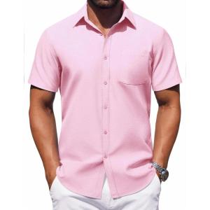 imageCOOFANDY Mens Button Down Short Sleeve Shirt Casual Dress Shirt Untucked Summer Shirts with PocketPink