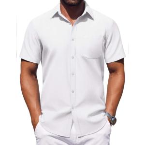 imageCOOFANDY Mens Button Down Short Sleeve Shirt Casual Dress Shirt Untucked Summer Shirts with PocketWhite