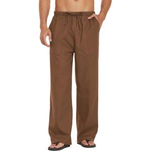 imageCOOFANDY Mens Casual Linen Pants Elastic Waist Linen Pants Drawstring Summer Beach Yoga Linen TrouserA Brown