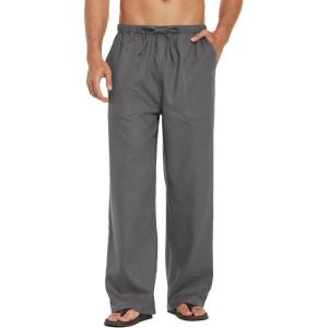 imageCOOFANDY Mens Casual Linen Pants Elastic Waist Linen Pants Drawstring Summer Beach Yoga Linen TrouserA Dark Grey