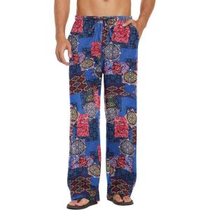 imageCOOFANDY Mens Casual Linen Pants Elastic Waist Linen Pants Drawstring Summer Beach Yoga Linen TrouserA Pattern 5