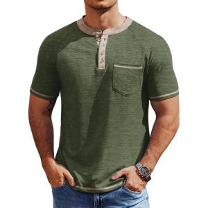 imageCOOFANDY Mens Henley Shirts Short Sleeve Casual Button TShirts Basic Tee Shirts Summer Vintage T Shirts with PocketArmy Green