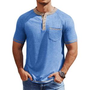 imageCOOFANDY Mens Henley Shirts Short Sleeve Casual Button TShirts Basic Tee Shirts Summer Vintage T Shirts with PocketBlue