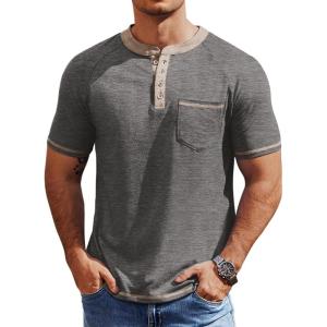 imageCOOFANDY Mens Henley Shirts Short Sleeve Casual Button TShirts Basic Tee Shirts Summer Vintage T Shirts with PocketDark Grey