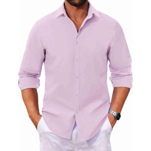 imageCOOFANDY Mens Long Sleeve Button Down Shirts Casual Untucked Dress Shirt Beach Wedding ShirtsLavender
