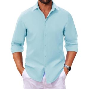 imageCOOFANDY Mens Long Sleeve Button Down Shirts Casual Untucked Dress Shirt Beach Wedding ShirtsSky Blue