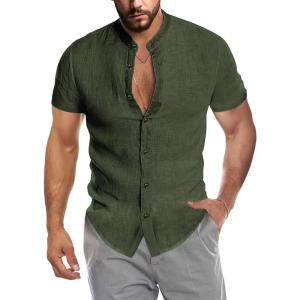 imageCOOFANDY Mens Muscle Fit Dress Shirts Banded Collar Casual Button Down ShirtsGreen
