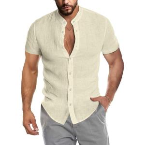 imageCOOFANDY Mens Muscle Fit Dress Shirts Banded Collar Casual Button Down ShirtsPure