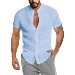 imageCOOFANDY Mens Muscle Fit Dress Shirts Banded Collar Casual Button Down ShirtsSky Blue