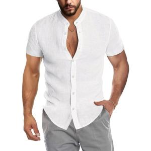 imageCOOFANDY Mens Muscle Fit Dress Shirts Banded Collar Casual Button Down ShirtsWhite