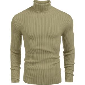 imageCOOFANDY Mens Ribbed Slim Fit Knitted Pullover Casual Turtleneck SweaterCamel Apricot