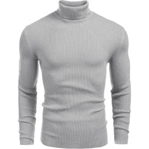 imageCOOFANDY Mens Ribbed Slim Fit Knitted Pullover Casual Turtleneck SweaterGrey