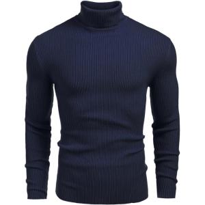 imageCOOFANDY Mens Ribbed Slim Fit Knitted Pullover Casual Turtleneck SweaterSapphire