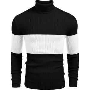 imageCOOFANDY Mens Ribbed Slim Fit Knitted Pullover Casual Turtleneck SweaterWhite  Black