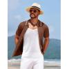imageCOOFANDY Mens Knit Short Sleeve Button Down Shirt Vintage Polo Shirt Casual Summer Beach ShirtsAcorn