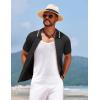 imageCOOFANDY Mens Knit Short Sleeve Button Down Shirt Vintage Polo Shirt Casual Summer Beach ShirtsBlack