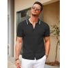 imageCOOFANDY Mens Knit Short Sleeve Button Down Shirt Vintage Polo Shirt Casual Summer Beach ShirtsBlack
