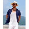 imageCOOFANDY Mens Knit Short Sleeve Button Down Shirt Vintage Polo Shirt Casual Summer Beach ShirtsBlack Iris