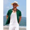 imageCOOFANDY Mens Knit Short Sleeve Button Down Shirt Vintage Polo Shirt Casual Summer Beach ShirtsEvergreen
