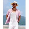 imageCOOFANDY Mens Knit Short Sleeve Button Down Shirt Vintage Polo Shirt Casual Summer Beach ShirtsIcy Pink