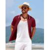 imageCOOFANDY Mens Knit Short Sleeve Button Down Shirt Vintage Polo Shirt Casual Summer Beach ShirtsRed Dahlia