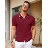 imageCOOFANDY Mens Knit Short Sleeve Button Down Shirt Vintage Polo Shirt Casual Summer Beach ShirtsRed Dahlia