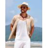 imageCOOFANDY Mens Knit Short Sleeve Button Down Shirt Vintage Polo Shirt Casual Summer Beach ShirtsSesame