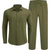 imageCOOFANDY Mens Linen Sets 2 Piece Long Sleeve Button Down Cuban Shirt and Pants Set Summer Beach Set OutfitsArmy Green