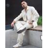 imageCOOFANDY Mens Linen Sets 2 Piece Long Sleeve Button Down Cuban Shirt and Pants Set Summer Beach Set OutfitsBeige