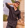 imageCOOFANDY Mens Linen Sets 2 Piece Long Sleeve Button Down Cuban Shirt and Pants Set Summer Beach Set OutfitsBlack