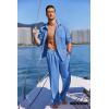 imageCOOFANDY Mens Linen Sets 2 Piece Long Sleeve Button Down Cuban Shirt and Pants Set Summer Beach Set OutfitsBlue